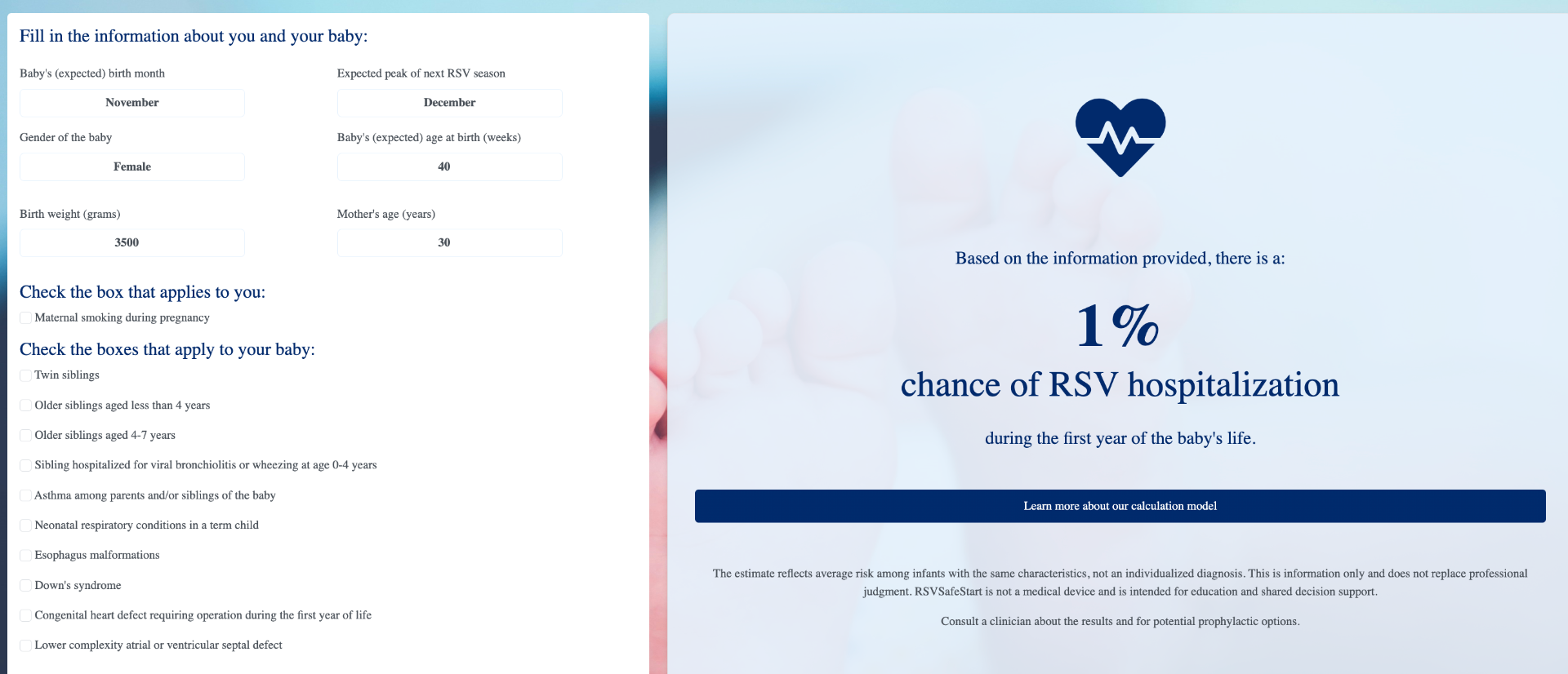 RSV SafeStart Interactive Risk Calculator